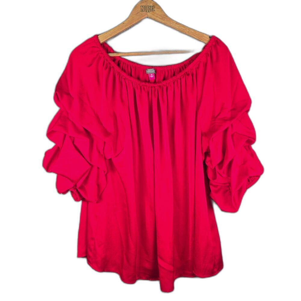 Vince Camuto Blouse Red 3X Tiered Ruffle Statement Sleeve Boho Plus